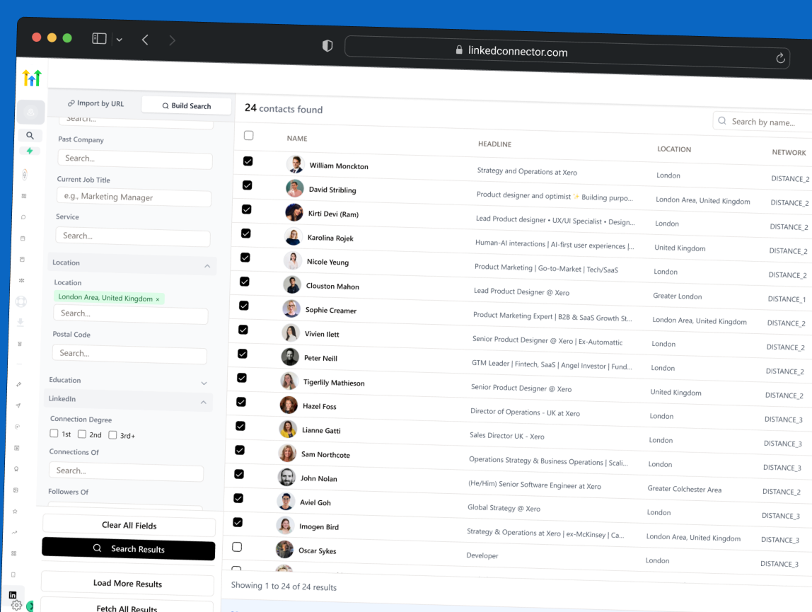 LinkedIn search inside HighLevel, filtering prospects by title and location